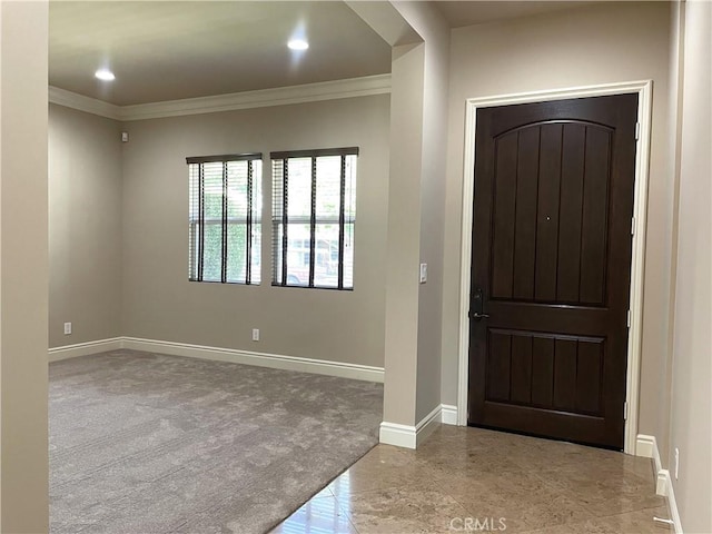 2068 Radnor Ave, Long Beach, CA 90815 - foyer entrance featuring crown molding, recessed lighting, and carpet flooring