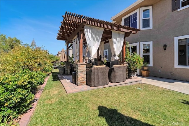19639 Ellis Henry Ct, Newhall, CA 91321 - view of grassy yard featuring a pergola, a patio area, and an outdoor living space