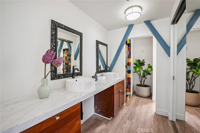 686 Diamond St, Laguna Beach, CA 92651 - full bath with wood finished floors and double vanity