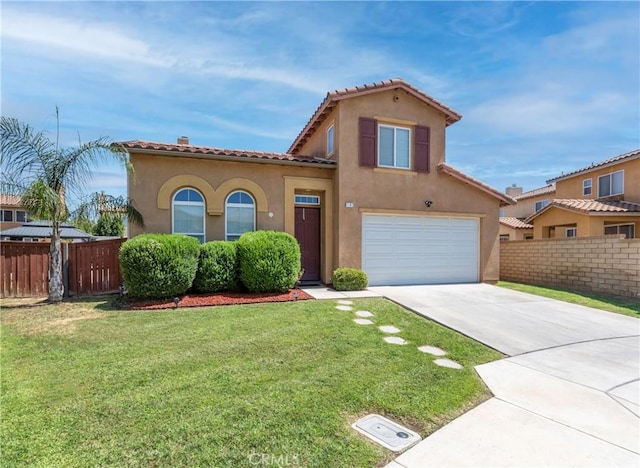 1182 Chenin Blanc Cir, Perris, CA 92571 - mediterranean / spanish house featuring stucco siding, concrete driveway, a tile roof, and a garage