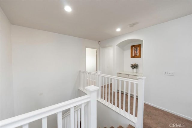 1182 Chenin Blanc Cir, Perris, CA 92571 - corridor featuring an upstairs landing, recessed lighting, and carpet floors