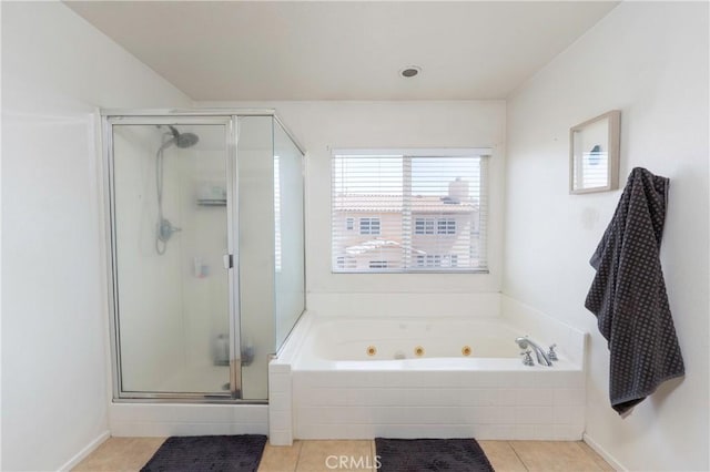 1182 Chenin Blanc Cir, Perris, CA 92571 - full bath featuring a stall shower, a whirlpool tub, and tile patterned floors