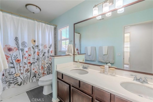 1182 Chenin Blanc Cir, Perris, CA 92571 - full bath featuring double vanity, tile patterned flooring, and shower / bathtub combination with curtain