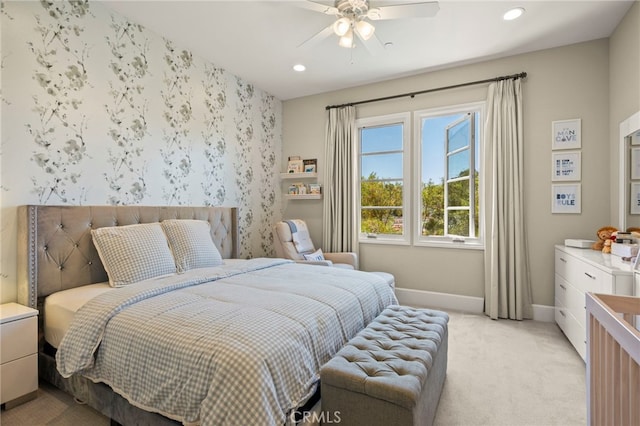 23500 Park Sorrento Unit H32, Calabasas, CA 91302 - bedroom featuring light colored carpet, recessed lighting, and ceiling fan