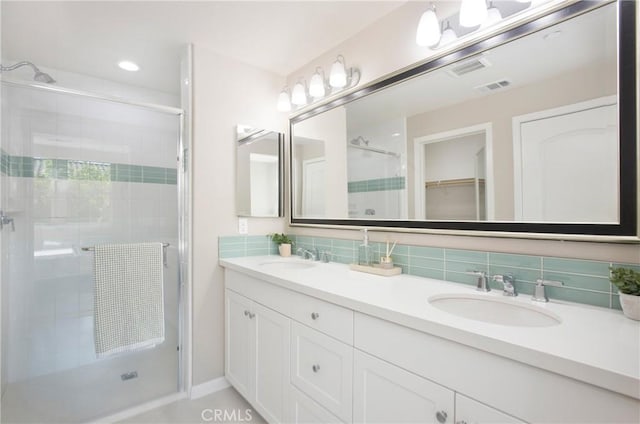402 Maravilla Ln, Brea, CA 92823 - full bath with a shower stall, double vanity, backsplash, and a spacious closet