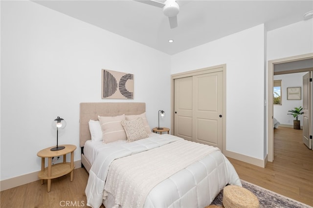 16229 Orizaba Ave, Paramount, CA 90723 - bedroom with light wood-type flooring, a closet, a ceiling fan, and recessed lighting