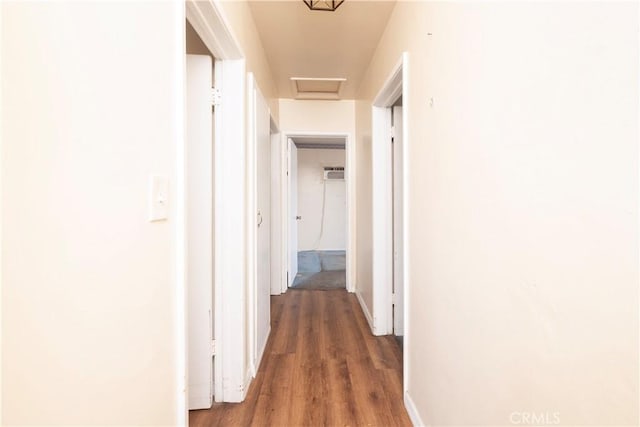 532 W 2nd St, Azusa, CA 91702 - hall featuring wood finished floors, attic access, and a wall mounted AC