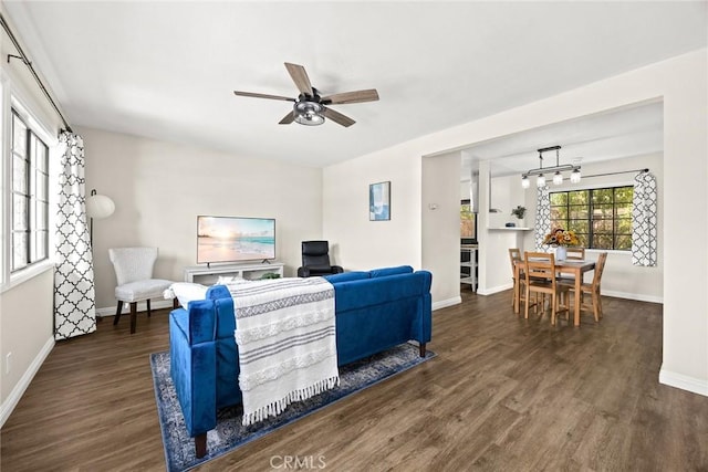 4134 Rio Hondo Ave, Rosemead, CA 91770 - living area featuring a ceiling fan, wood finished floors, and a chandelier