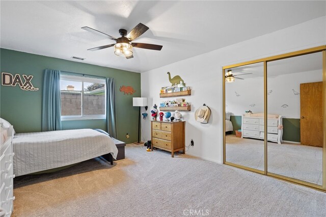 7009 Etter St, Bakersfield, CA 93308 - bedroom featuring carpet flooring, a ceiling fan, and a closet