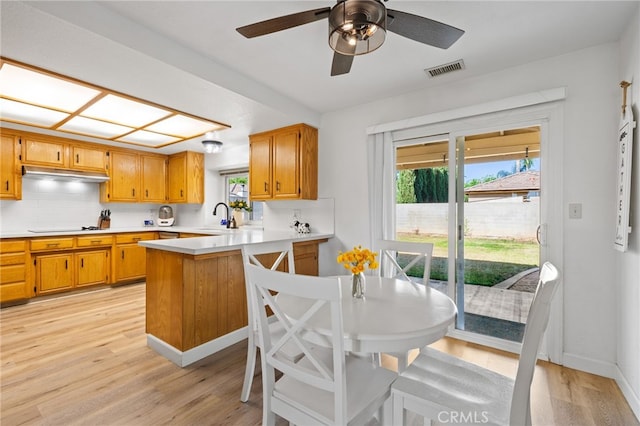 7009 Etter St, Bakersfield, CA 93308 - kitchen featuring light countertops, a peninsula, healthy amount of natural light, and light wood finished floors