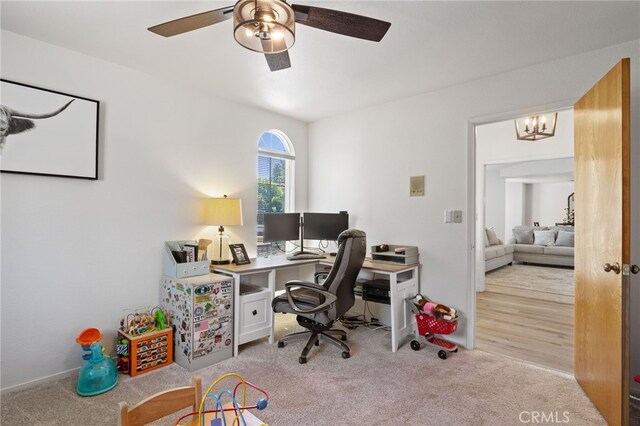 7009 Etter St, Bakersfield, CA 93308 - office featuring ceiling fan, carpet floors, and a chandelier