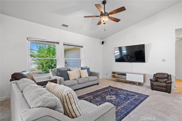 7009 Etter St, Bakersfield, CA 93308 - carpeted living room with lofted ceiling and ceiling fan