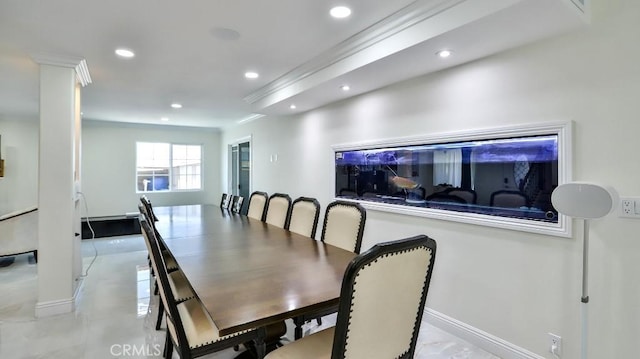 17230 San Lorenzo Cir, Fountain Valley, CA 92708 - dining area featuring recessed lighting and crown molding