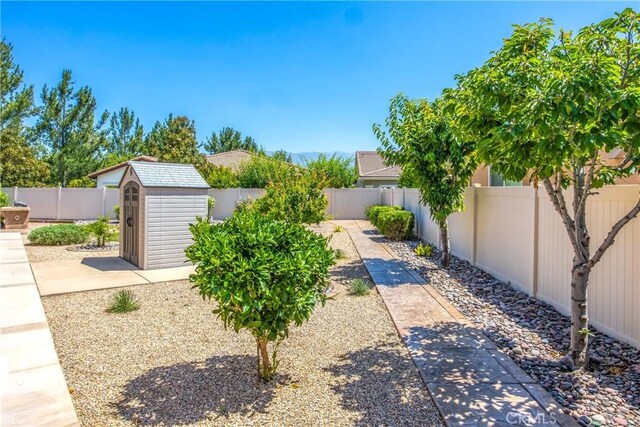 1506 Pierce Ml, Beaumont, CA 92223 - fenced backyard with a storage shed and a patio area