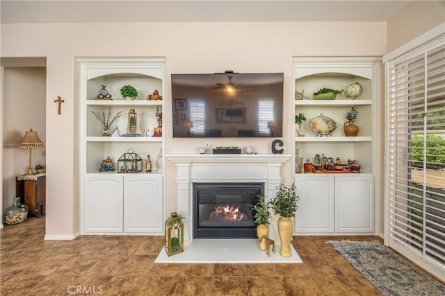 1506 Pierce Ml, Beaumont, CA 92223 - living area with a glass covered fireplace and built in shelves