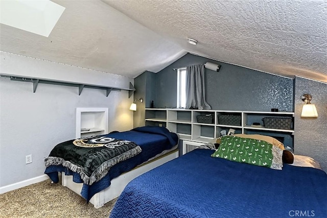 12164 Galaxy St, Victorville, CA 92392 - carpeted bedroom featuring vaulted ceiling, a textured ceiling, a skylight, and a textured wall
