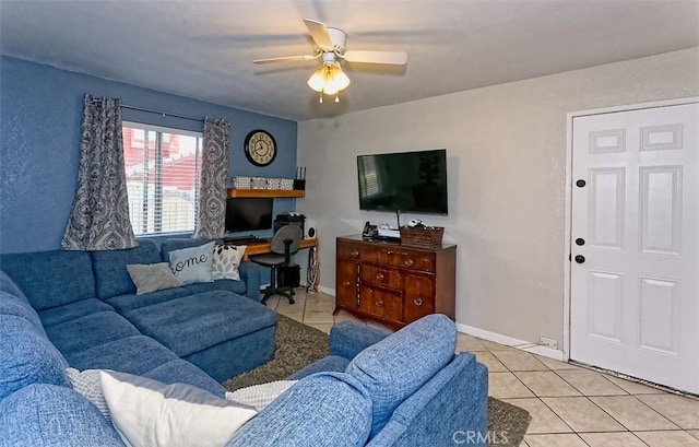 12164 Galaxy St, Victorville, CA 92392 - living room featuring light tile patterned floors, ceiling fan, and an office area