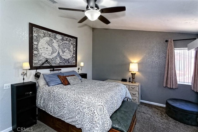 12164 Galaxy St, Victorville, CA 92392 - carpeted bedroom with lofted ceiling, a textured wall, and ceiling fan