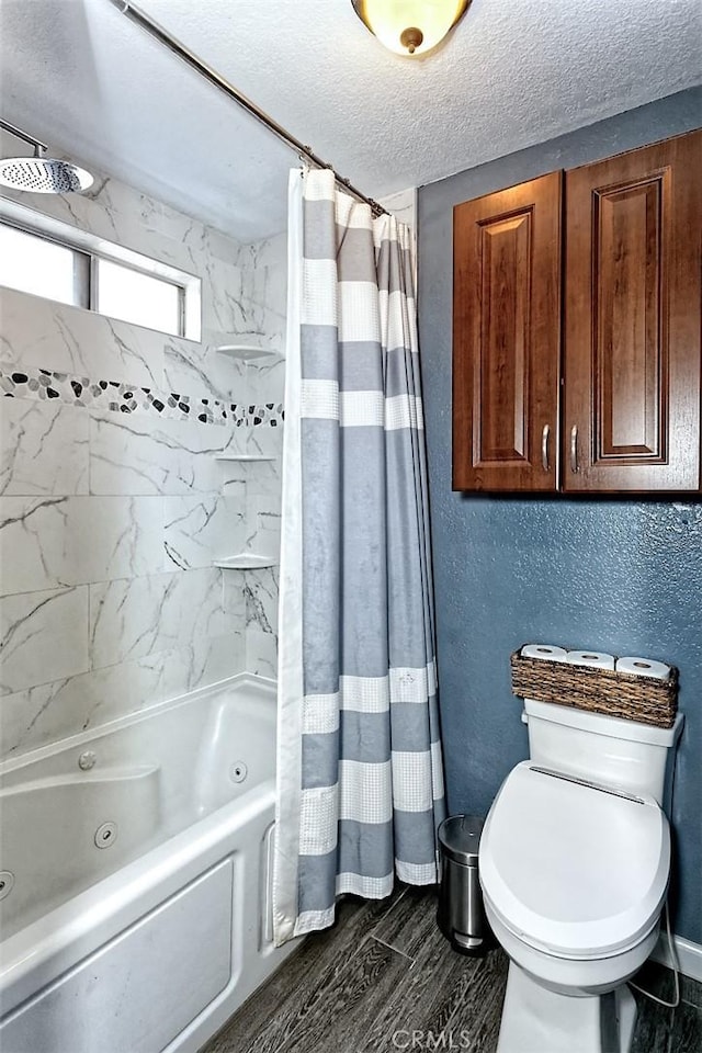 12164 Galaxy St, Victorville, CA 92392 - bathroom with a combined bath / shower with jetted tub, wood finished floors, and a textured ceiling
