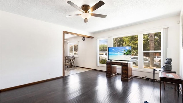 480 W D St, Colton, CA 92324 - living room featuring a textured ceiling, ceiling fan, and wood finished floors