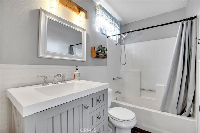 6701 Wrangler Rd, Chino Hills, CA 91709 - full bathroom featuring shower / tub combo, vanity, and a wainscoted wall