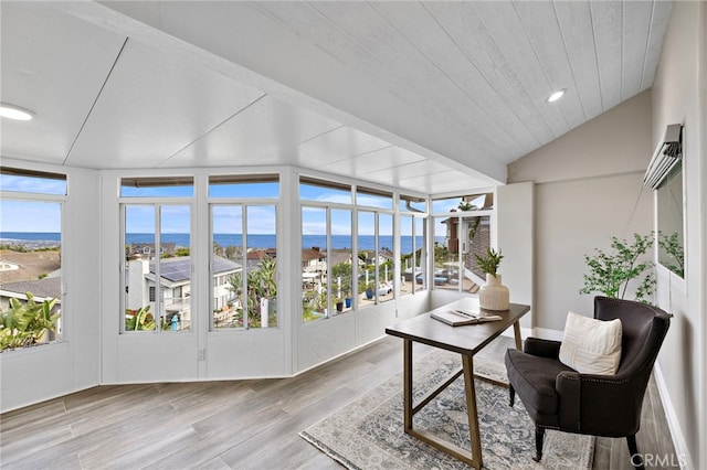 609 Calle Reata, San Clemente, CA 92673 - sunroom / solarium featuring vaulted ceiling, wood finished floors, a water view, recessed lighting, and wooden ceiling