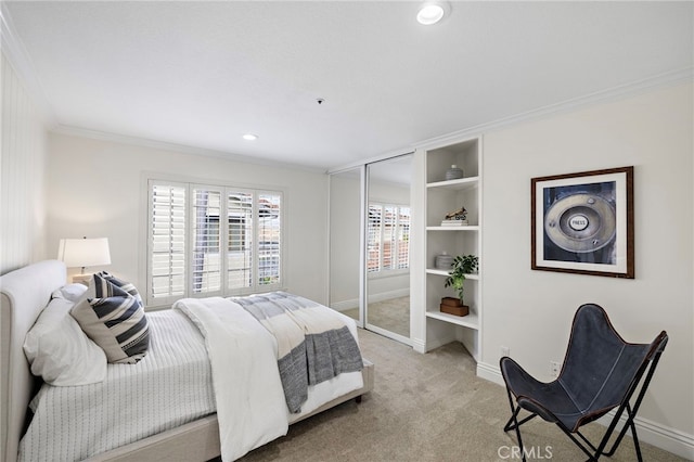 609 Calle Reata, San Clemente, CA 92673 - bedroom with crown molding, light carpet, and recessed lighting