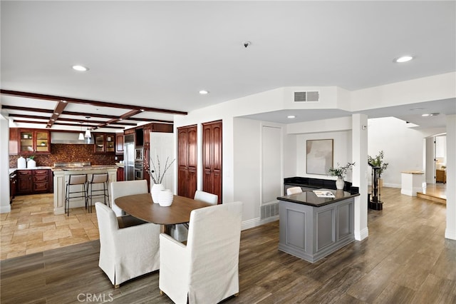 609 Calle Reata, San Clemente, CA 92673 - dining area featuring recessed lighting, wood finished floors, and beam ceiling