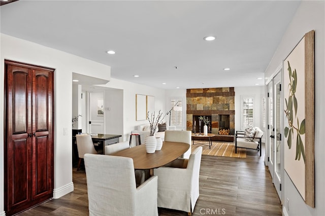 609 Calle Reata, San Clemente, CA 92673 - dining room featuring recessed lighting, dark wood finished floors, and a fireplace