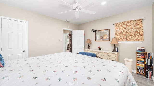 2648 N G St, San Bernardino, CA 92405 - bedroom featuring light wood-style flooring, ceiling fan, and recessed lighting