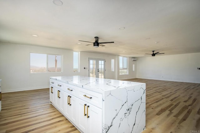 5655 Last Mile Rd, Johnson Valley, CA 92285 - kitchen with ceiling fan, french doors, light wood-style flooring, and recessed lighting