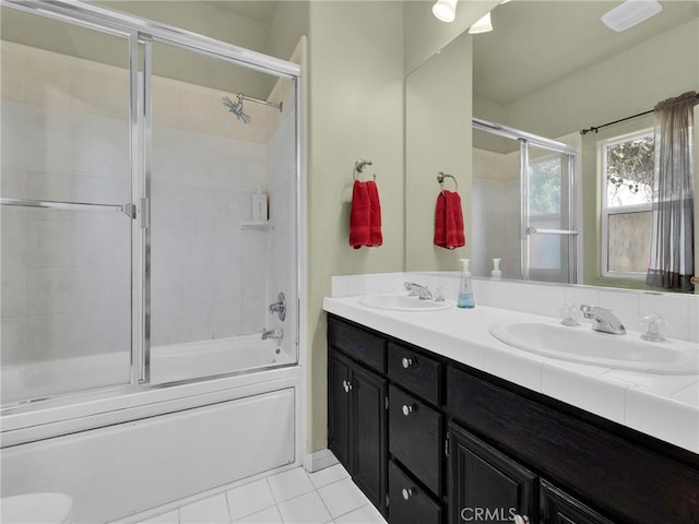 5242 Vesper Ave Unit 7, Sherman Oaks, CA 91411 - full bathroom featuring enclosed tub / shower combo, double vanity, and tile patterned flooring