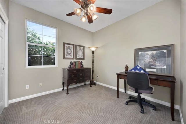 10705 Topiary Dr, Bakersfield, CA 93306 - carpeted home office featuring ceiling fan and baseboards