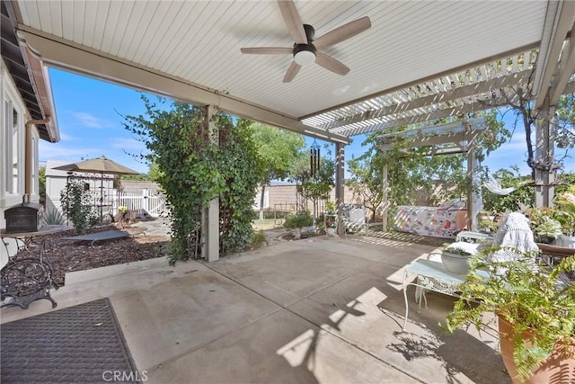 10705 Topiary Dr, Bakersfield, CA 93306 - view of patio / terrace featuring ceiling fan and a pergola