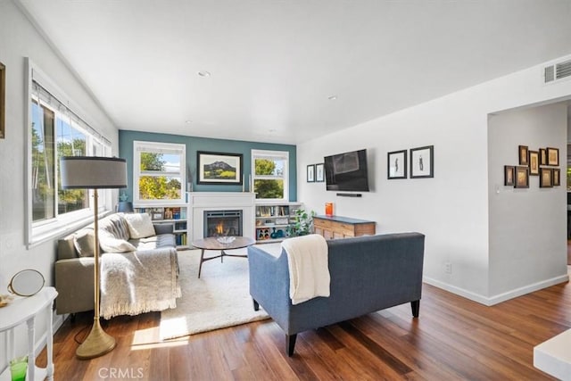 1620 Alrita St, San Luis Obispo, CA 93401 - living room with wood finished floors and a glass covered fireplace