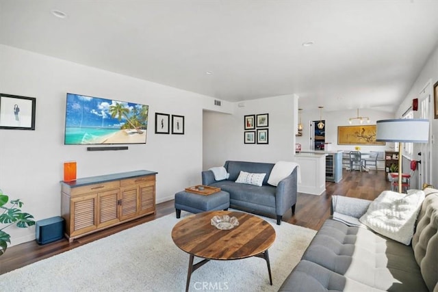 1620 Alrita St, San Luis Obispo, CA 93401 - living area featuring dark wood finished floors and beverage cooler