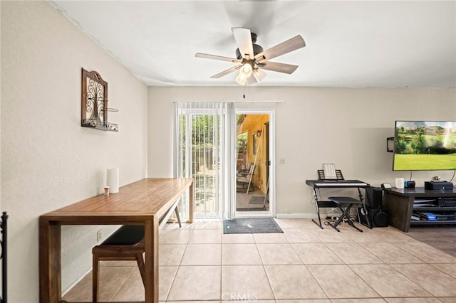 27636 Ethanac Rd, Menifee, CA 92585 - office area with a ceiling fan and light tile patterned flooring