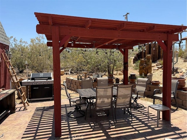 59663 Sunway Dr, Yucca Valley, CA 92284 - view of patio featuring a pergola, outdoor dining space, and area for grilling