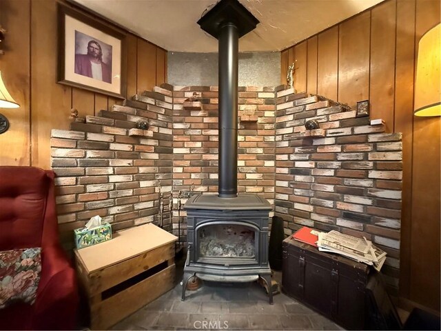 59663 Sunway Dr, Yucca Valley, CA 92284 - detailed view of a wood stove and brick wall