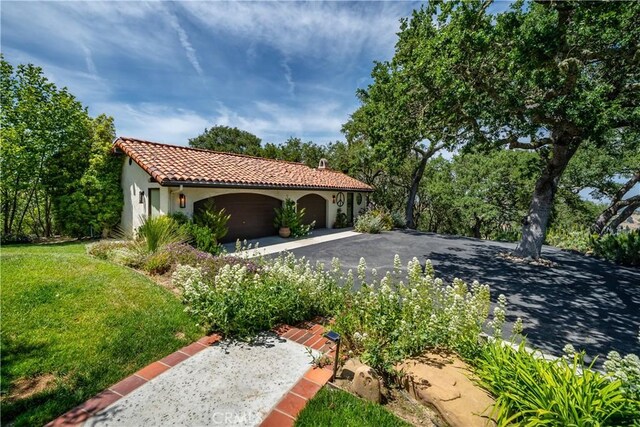 8300 San Diego Rd, Atascadero, CA 93422 - surrounding community with a lawn, asphalt driveway, and an attached garage