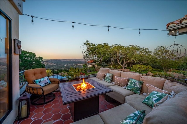 8300 San Diego Rd, Atascadero, CA 93422 - patio terrace at dusk with an outdoor living space with a fire pit
