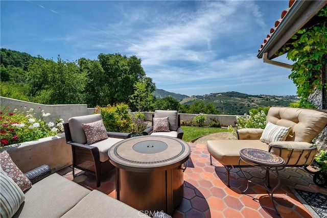 8300 San Diego Rd, Atascadero, CA 93422 - view of patio / terrace with a mountain view and an outdoor living space with a fire pit