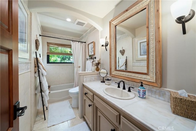8300 San Diego Rd, Atascadero, CA 93422 - bathroom featuring vanity, shower / tub combo with curtain, and tile patterned flooring