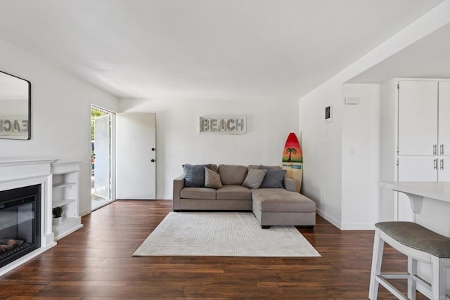 155 Rosebay Dr Unit 31, Encinitas, CA 92024 - living area featuring dark wood-style flooring and a glass covered fireplace
