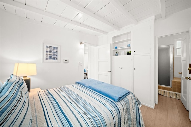 1924 W Oceanfront, Newport Beach, CA 92663 - bedroom featuring light wood-style flooring and a wood ceiling with exposed beams