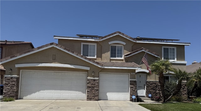 825 Derby St, Corona, CA 92882 - view of front of property featuring stone siding, concrete driveway, stucco siding, and a tile roof
