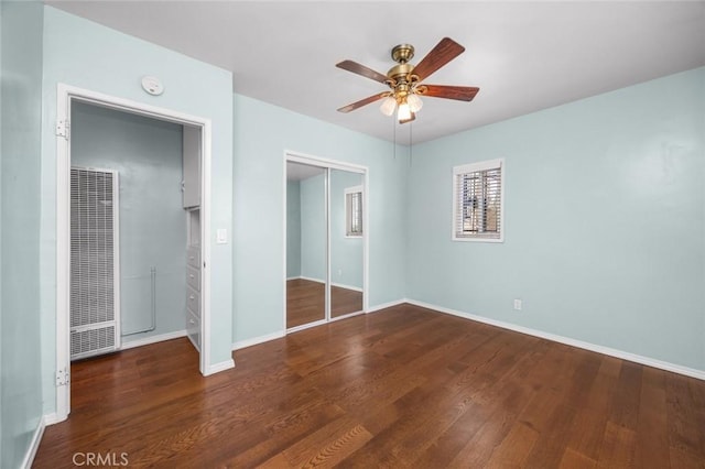 1258 N Ditman Ave, Los Angeles, CA 90063 - unfurnished bedroom featuring a heating unit, wood finished floors, a closet, and a ceiling fan