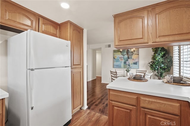 4809 Fieldbrook Ln, Cypress, CA 90630 - kitchen featuring freestanding refrigerator, wood finished floors, light countertops, and recessed lighting