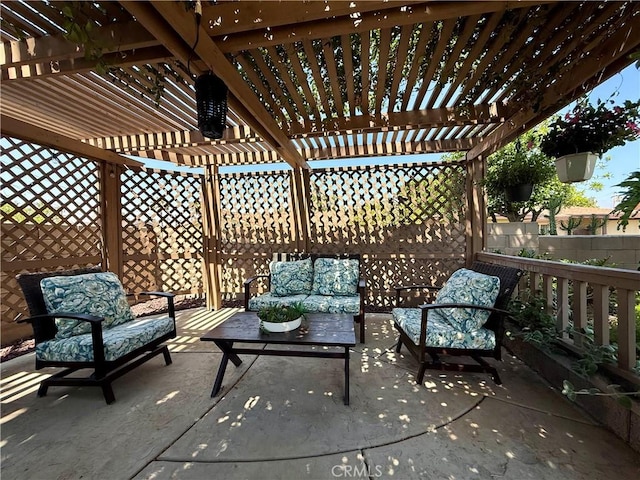 9150 Boxwood Ave, Fontana, CA 92335 - view of patio / terrace featuring an outdoor living space and a pergola