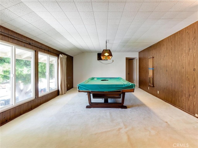 9386 Cambridge St, Cypress, CA 90630 - recreation room featuring wood walls, billiards table, and carpet floors
